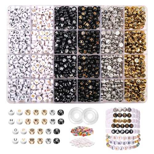 buchstaben perlen set für armbänder selber machen, jhwelrg 6 farben, glasperlen