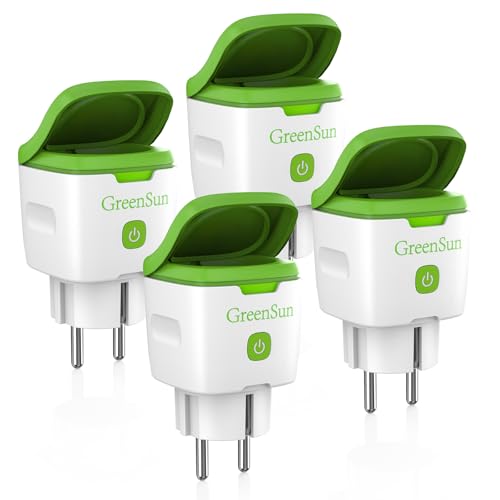 greenSun wlan steckdose outdoor mit stromzähler, timer, sprachsteuerung, 16 a, 4 stück