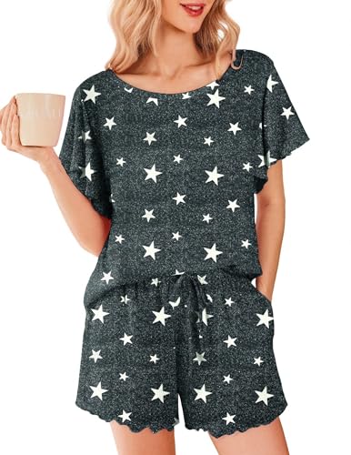ekouaer schlafanzug damen kurz pyjama set nachtwäsche kurzarm sommer dunkelgrau