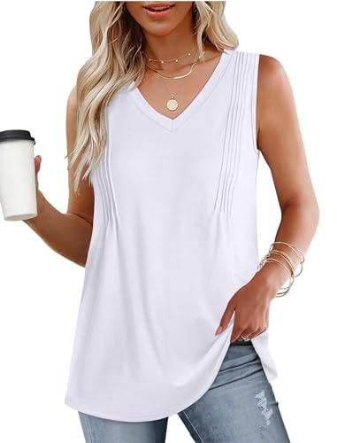 tank top damen v-ausschnitt ärmellos tunika shirt weiß von wiholl, größe m