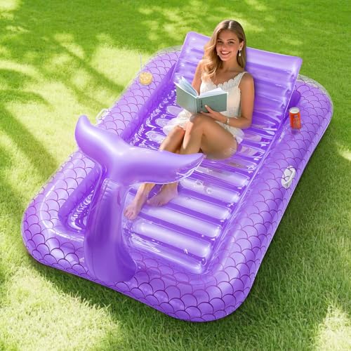 MoKo aufblasbare meerjungfrau luftmatratze 182 x 120 cm pool solarium mit kissen lila