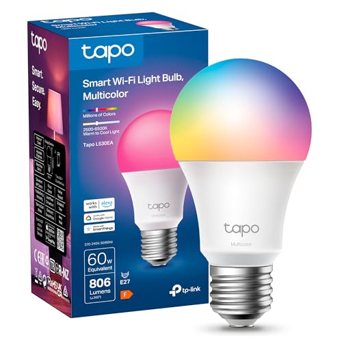 tapo smart glühbirne e27 806 lumen, dimmbar, farbwechsel, wlan