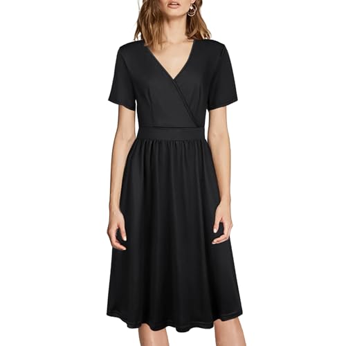 TANTOMI Cocktailkleid Damen Wickelkleid Schwarz V-Ausschnitt für Partys und Alltag