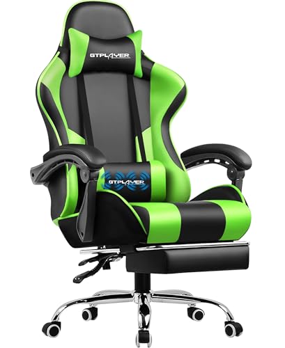 gtplayer gaming stuhl mit massage und fußstütze, ergonomisch, grün