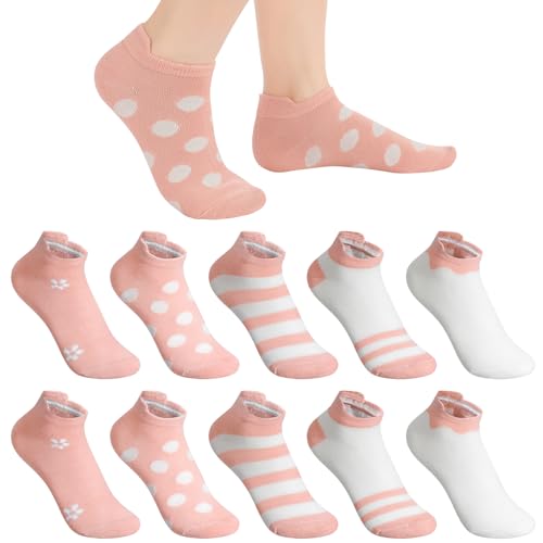 Sneaker Socken Damen 36-42, Bunte Kurze Sportsocken, Mehrfarbig, Rosa, Weiß