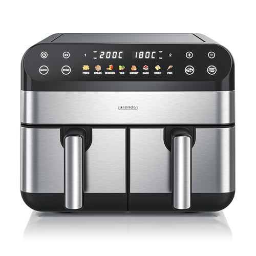 arendo heißluftfritteuse 9l mit 2 kammern, 8 programme, touchscreen, antihaft-beschichtung