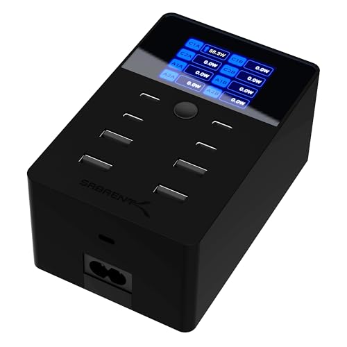 sabrent 8-port usb-ladestation 252w mit usb-c, usb-a und lcd-display