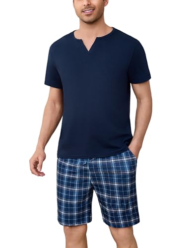 bresdk schlafanzug herren kurz Baumwolle kurzarm pyjama set sommer kurzhose V-Ausschnitt