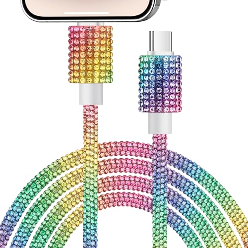 vofolen usb c ladekabel für iphone 14 13 12 11 pro max, 60w 1.2m, bunt mit diamant