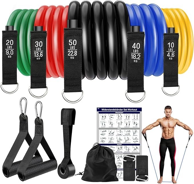 Fokky Fitnessbänder 5er Set, Gymnastikbänder mit 5 Widerstandsstufen und Türanker