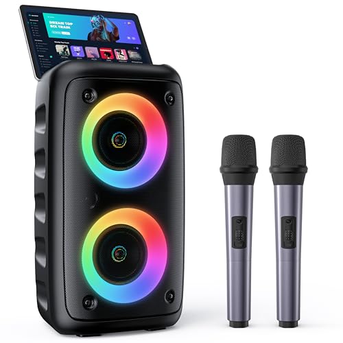 karaoke maschine mit 2 mikrofonen, tragbare bluetooth lautsprecher box mit led lichteffekten