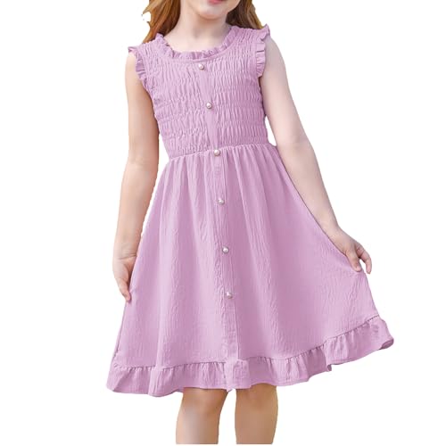 mädchen sommerkleid ärmellos a-linie rundhals rosa lila grace karin 6 jahre