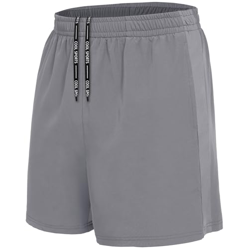 Produktbild: boojo sporthose herren kurz schnell trocknend joggingshorts mit reißverschlusstasche hellgrau L