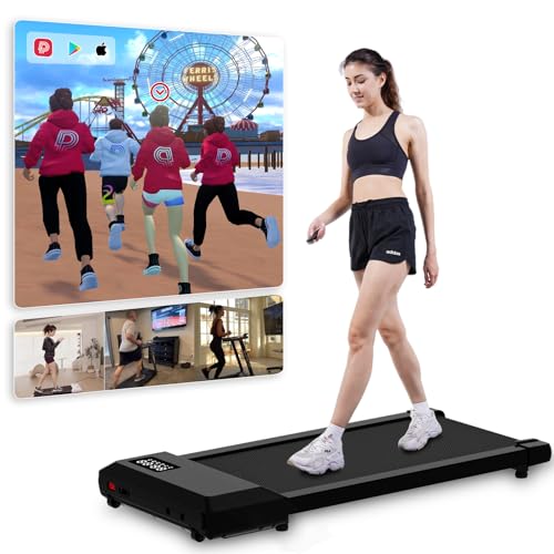 deerrun walking pad, laufband für zuhause bis 136kg, app steuerung, multiplayer-funktion