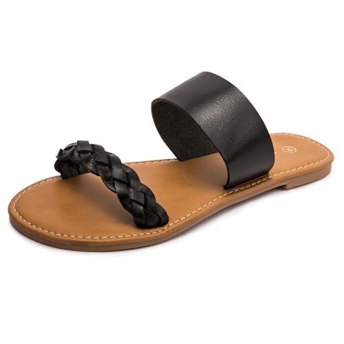 heva geflochtene frauen slide-sandalen offene zehen zwei band flach schwarz 6uk 39eu