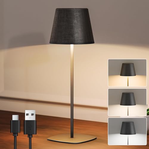 led dimmbare akku tischlampe kabellos höhenverstellbar ip44 usb-c schwarz