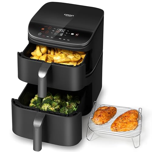 cosori airfryer heissluftfritteuse 10,8 l 2 kammern inkl rezeptbuch und rost silbergrau