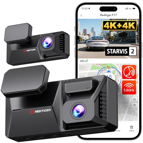 4K dual dashcam redtiger f77 mit starvis 2 sensoren, 128GB eMMC speicher