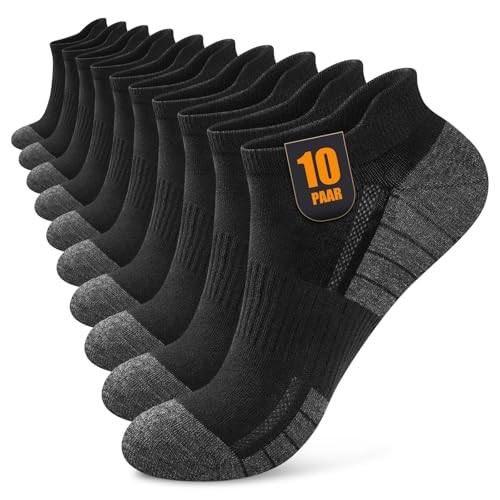 Sneaker Socken Herren Damen 10 Paar Baumwolle Atmungsaktiv Kurz Schwarz 43-46