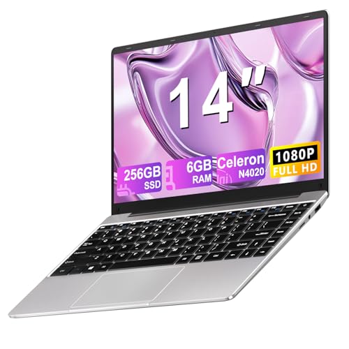 Produktbild: notodd laptop 14 zoll win 11 pro 6gb ram 256gb ssd celeron n4020 1920x1080p silber