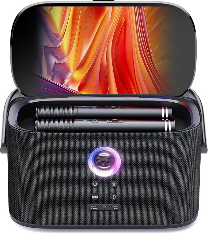 Karaoke Maschine 140W mit 2 Mikrofonen, HDMI, Bluetooth, Karafun App, Display