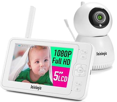 sainlogic babyphone mit kamera 1080p fhd 5 zoll lcd, nachtsicht, temperatur, alarm