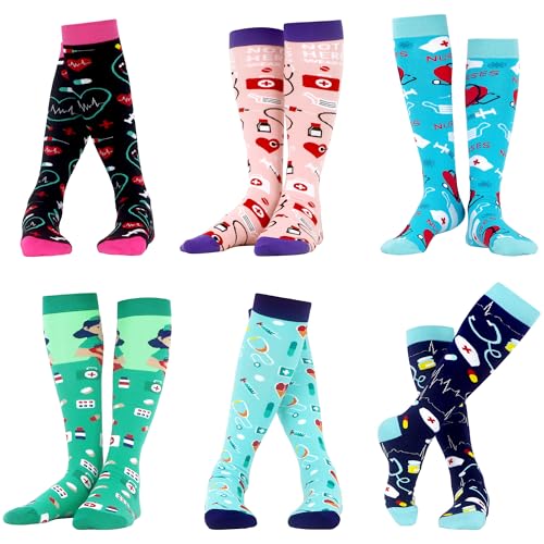 WeciBor lustige bunte socken kniestrümpfe krankenschwester 6 paar größe 35-38