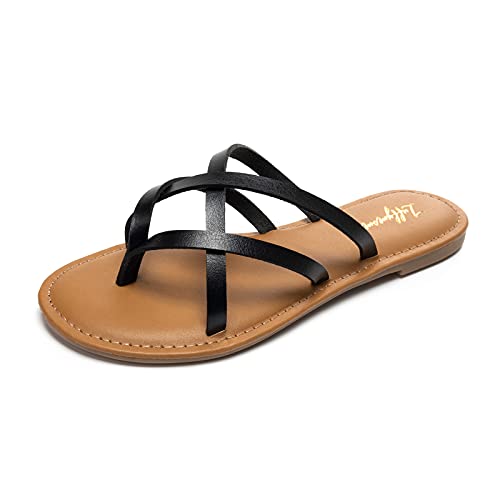 heva damen sandalen flach elastische riemen offene zehe casual sommer schwarz 6uk 40eu