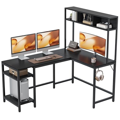 Produktbild: cubicuBüroschreibtisch l-form mit regal, 150 x 120 cm, eck- computertisch schwarz