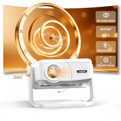 beamer 4k full hd mini beamer mit wifi 6 und bluetooth, 300 zoll, drehbar, ideal für heimkino, outdoor kompatibel