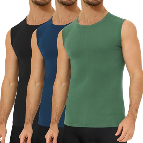 Unterhemd Herren 100% Baumwolle 3er Pack Ärmellos Schwarz-Marine-Olive XL