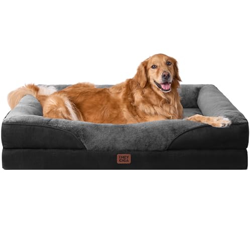 EHEYCIGA orthopädisches hundebett für große hunde, 106,5x76x18,5cm, memory foam, waschbar, wasserdicht, grau/schwarz