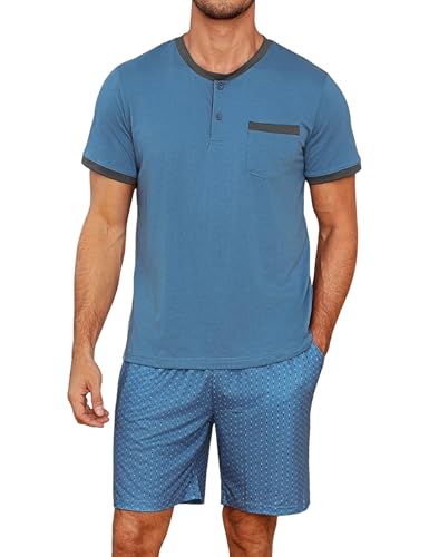jahetuul pyjama herren kurz, schlafanzug männer, shorty pyjama, loungewear, baumwolle