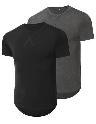 wayleb t-shirts herren 2er pack baumwolle kurzarm rundhals casual schwarz heidegrau L