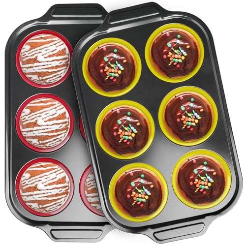 vegoaty silikon muffinform mit metallrahmen 2er set flexibel und leicht zu reinigen 40x27cm rot gelb