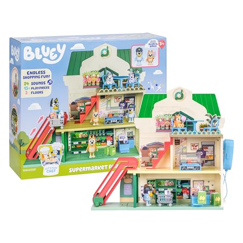 blueys supermarkt spielset mit rolltreppe, figuren, geräuschen und zubehör