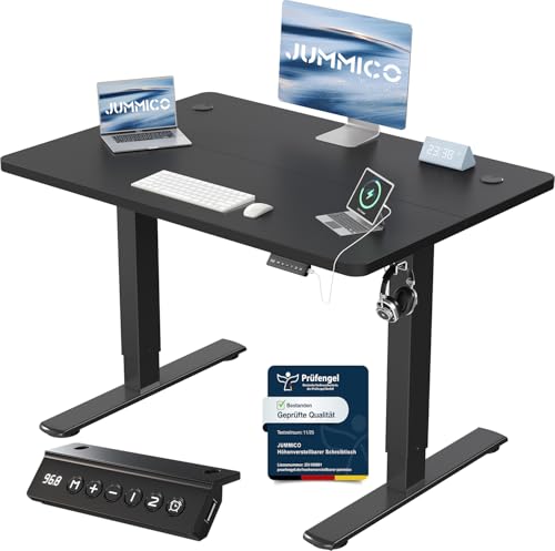 JUMMICO Höhenverstellbarer Schreibtisch elektrisch 100x60 cm mit USB, schwarz