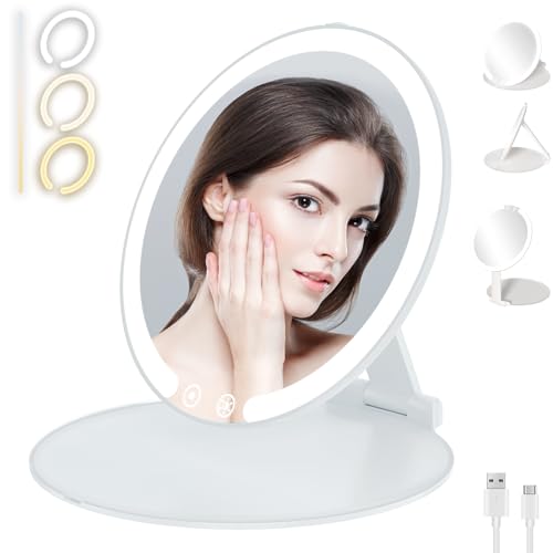 s'bagno schminkspiegel mit 3-farben-led, touch-bedienung, klappbar, usb-ladekabel