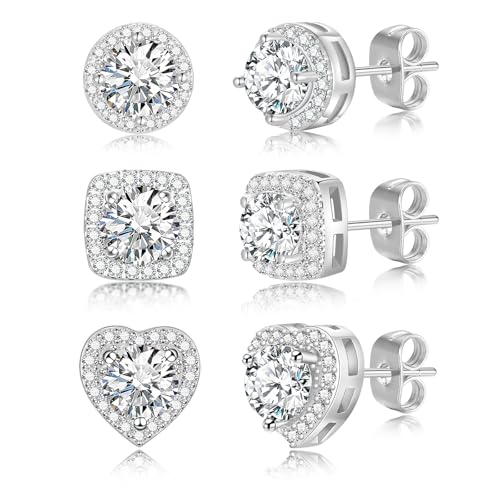 Produktbild: ohrringe stecker set damen hypoallergen kupfer zirkonia wasserfest silber 207