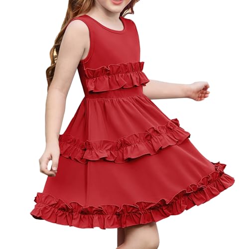 grace karin sommerkleid rot ärmellos a-linie mit rüschen für mädchen 10 jahre