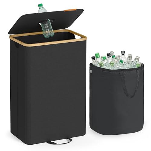 Produktbild: songmics pfandflaschen sammelbehälter 95 l recycling behälter mit deckel und innensack
