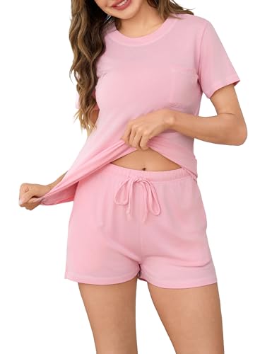 bresdk schlafanzug damen kurz pyjama set baumwolle sommer shorty mit shorts