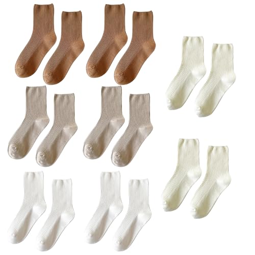 laralily damensocken 8 paar baumwolle crewsocken sport- und freizeitsocken khaki-weiß