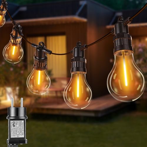 joomer led lichterkette außen wetterfest 20 m 20 glühbirnen warmweiß 8 modi balkon garten party
