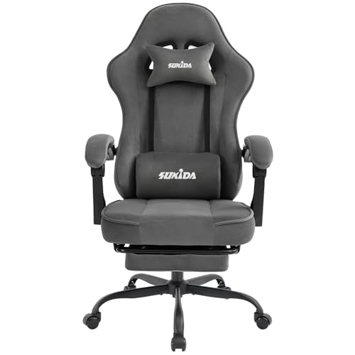 sukida gaming stuhl grau, ergonomischer pc-stuhl mit fußstütze und lordosenstütze