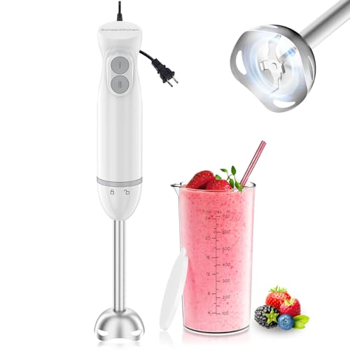 Bonsenkitchen stabmixer 1000 w 2-in-1 pürierstab mit messbecher 700 ml für suppen, smoothies, babynahrung