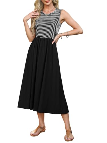 Produktbild: gestreiftes midikleid damen nanyuaya ärmellos schule lehrerin outfit sommer tankkleid
