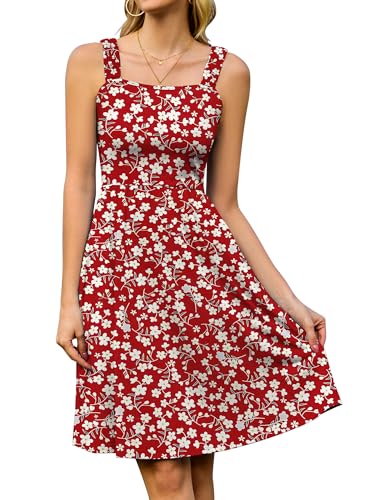 stylsense sommerkleid damen blumenkleid knielang ärmellos mit taschen rot XL