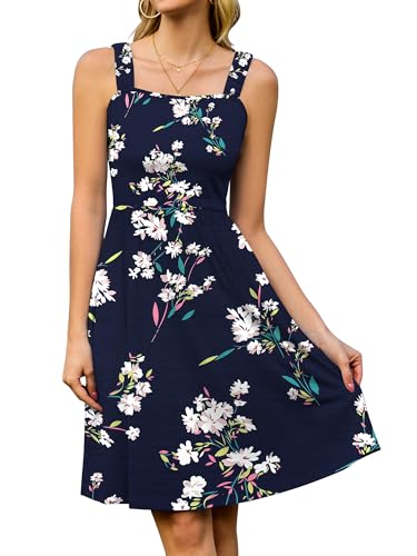stylsense sommerkleid damen ärmellos knielang mit taschen blumenkleid marineblau xl