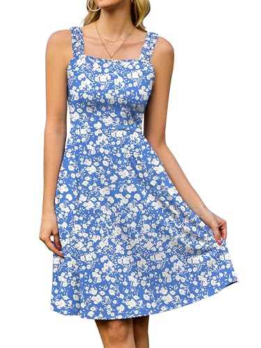 sommerkleid damen knielang ärmellos blumenkleid mit taschen blau von stylsense